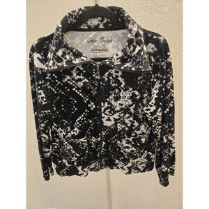 Onque Casuals L ​Y2K Black White Snakeskin Full Zip Velour Animal Cardigan